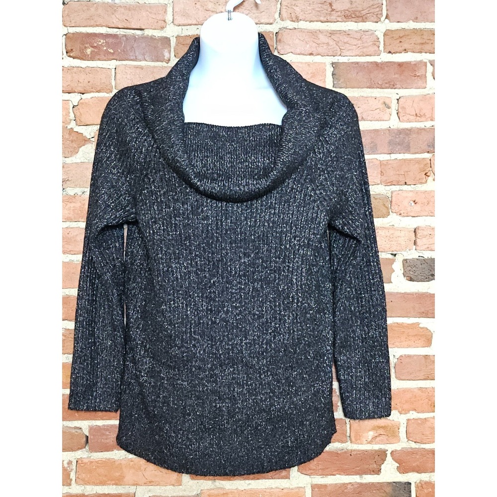 Morgan Taylor Sweater Women 1X Black Metallic Soft Ribbed Cowl‎ Neck Long Sleeve